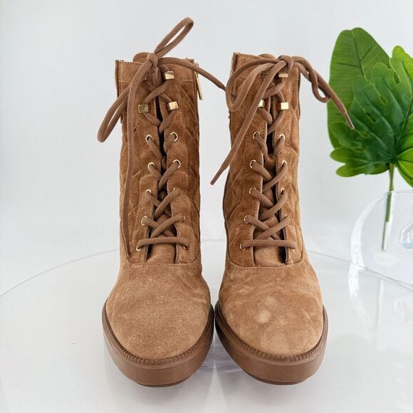 Aquatalia Iole Quilted Suede Lace-Up Booties Women 10.5 Brown Weatherproof Boots - Picture 4 of 16